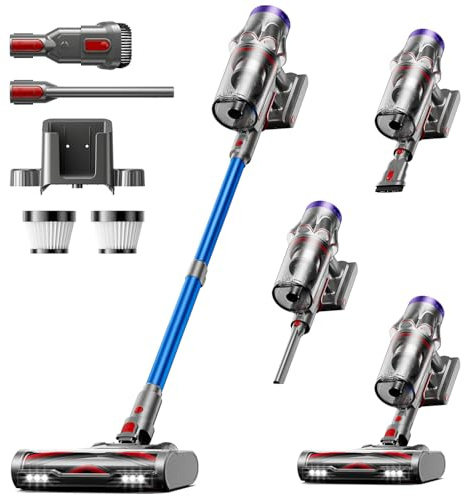 Akku Staubsauger 50000Pa/600W/65Min，Staubsauger Kabellos 1,8L mit OLED-Display, Mit Staubentfernungsfunktion, Selbststehender, Verwicklungsfreier Bürstenkopf,für Tierhaare/Teppiche/Hartböden/Auto