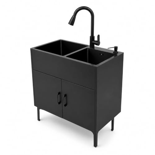 Lavello con mobiletto inferiore, 75 x 41 x 78 cm, cucina per esterni | Lavello da cucina con rubinetto estraibile, autoportante, in acciaio inox, per cucina, giardino e gastronomia