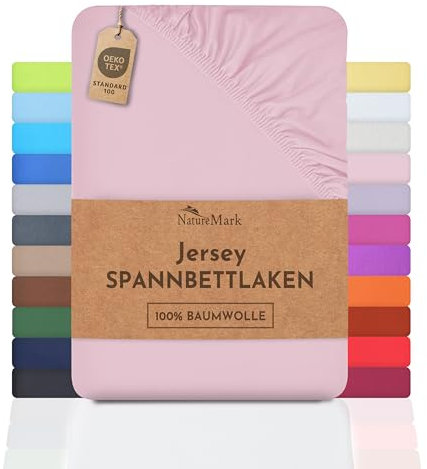 NatureMark Jersey Spannbettlaken, Spannbetttuch 100% Baumwolle in vielen Größen und Farben MARKENQUALITÄT ÖKOTEX Standard 100 | 90 x 200 cm - 100 x 200 cm - rosa