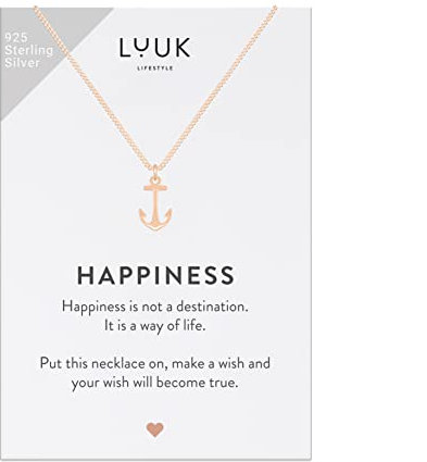 LUUK LIFESTYLE Halskette mit Anker Anhänger, 925er Sterlingsilber, schickes und trendiges Schmuckstück für einen frischen und modernen Look, Valentinstags Geschenk, Verlobte, Freundin, Damenmode, Rosé