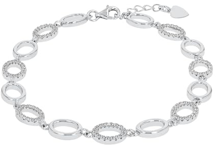 Amor Armband 925 Sterling Silber Damen Armschmuck, mit Zirkonia synth., 18+2 cm, Silber, Kommt in Schmuck Geschenk Box, 2022044