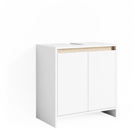 Vicco Waschbeckenunterschrank Emma, Waschtischunterschrank, Weiß/Sonoma, 58 x 60 cm