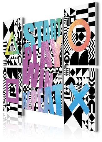 decomonkey Bilder Set Game 110x80 cm 5 Teilig Leinwandbilder Bild auf Leinwand Vlies Wandbild Kunstdruck Wanddeko Wand Wohnzimmer Wanddekoration Deko Play Station Kinder