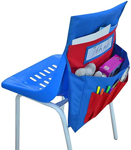 ITODA Classroom Chair Pocket Seat Companion with Name Tag Slot Chair Back Storage Pockets Buddy Hanging Storage Bag Stationery Organizer Bag Office Kids School Daycare Home College Supply