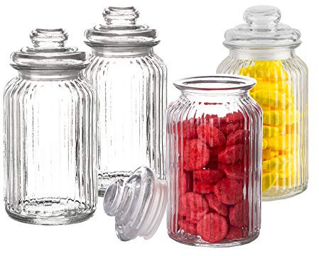 BigDean 4x Bonbongläser Bonboniere 1,3 Liter - Mit Deckel - Für Süßigkeiten, Kekse, Kräuter & Gewürze - Vintage Vorratsgläser - Die idealen Helfer für Küche & Haushalt