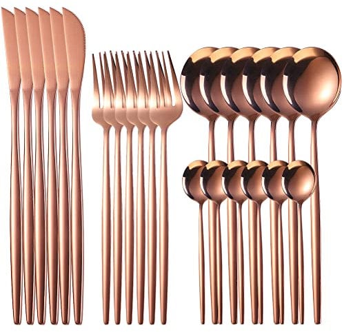 Cutlery Set, Home Safety 24-Piece Rose Gold Spoons Knife and Fork Set, Mirror Polished Cutlery Set for 6 People, Includes Steak Knives, Dinner Forks, Tablespoons, Teaspoon, Dishwasher Safe, Gift Box