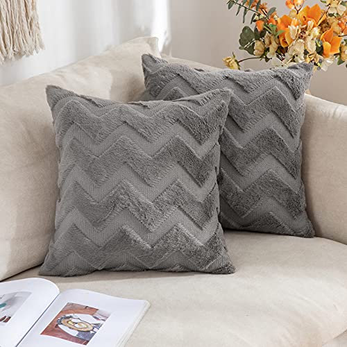 MIULEE 2er Set Wolle Kissenbezüge Sofakissen Dekokissen Welle Polyster Kissenbezüge Couchkissen Weich Kissenbezug Zierkissenbezug Versteckter Reißverschluss Wohnzimmer Schlafzimmer 50x50cm Dunkelgrau