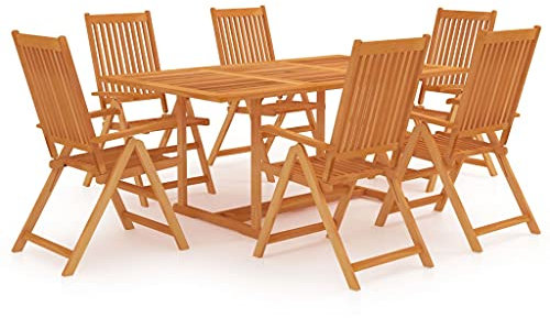 vidaXL Teak Massiv Gartenmöbel 7-TLG. Sitzgruppe Sitzgarnitur Gartengarnitur Gartenset Gartentisch Gartenstuhl Tisch Stühle Holztisch Holzstuhl