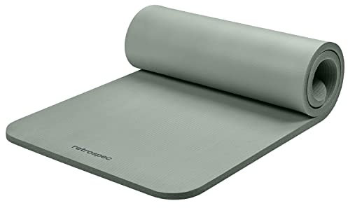 Retrospec Solana Yogamatte, 2,5 cm dick, mit Nylongurt für Damen und Herren – rutschfeste Übungsmatte für Zuhause, Yoga, Pilates, Stretching, Boden- und Fitness-Workouts – Salbei