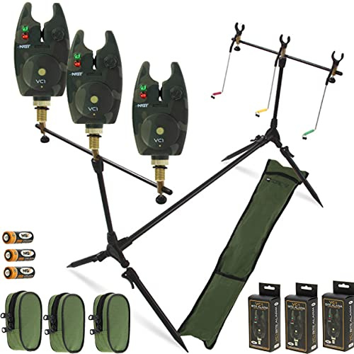 Angling Pursuits NEW NGT CARP FISHING MULTI ROD POD WITH SWINGERS + 3 VC1 Bite Alarms + Batteries