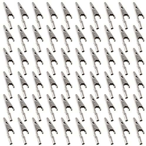 Glarks 60Pcs 53MM Metal Alligator Clip Clamp Assortment Kit for Battery Test, Silver Tone Nickel Plated Crocodile Electrical Test Clamps No Cap