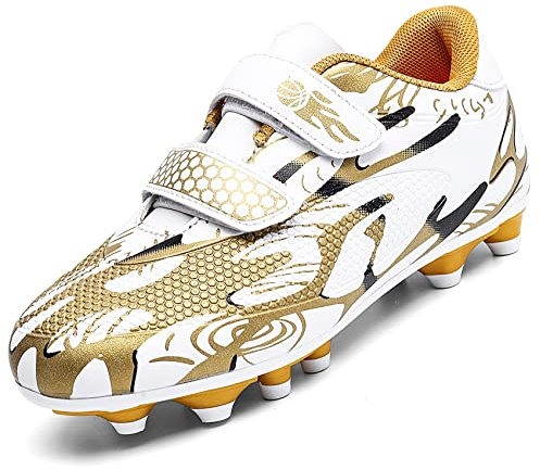 Unitysow Zapatos de Fútbol Niño Calzado Profesional Entrenamiento Deporte Zapatillas de Fútbol Tacos de Fútbol,Blanco,28 EU