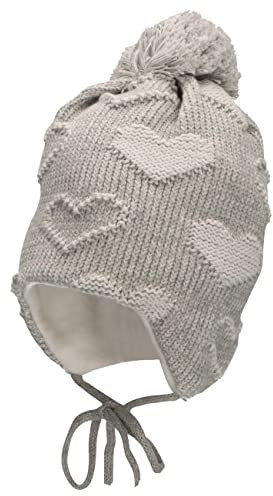 Sterntaler Baby Mädchen Mütze Baby GOTS Bommelmütze Herzchen Mütze - Mütze Baby, Kappe Kinder - aus Baumwolle mit Bindeband - hellgrau, 39