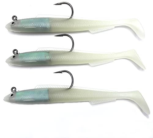EVERBAY Soft Lures Set with Jig Head, Soft Swimbaits with Paddle Tail, Sinking Baits for Sea Fishing/Freshwater Fishing, Fishing Jigs, Trout Bass Lures, Fishing Gear Fishing Gifts, 15cm/30g, 3pcs