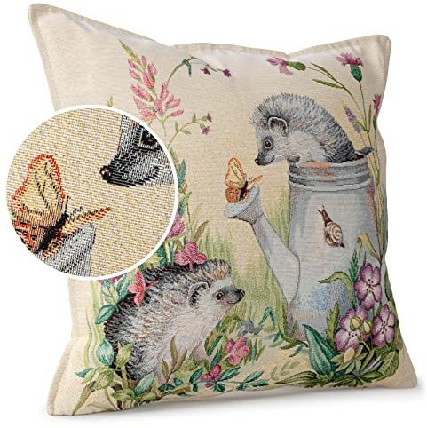 ANRO Kissenbezug Dekokissen Kissen Sofakissen Kissenbezüge Kissenhülle Gobelin Motiv Igelpaar 45x45cm mit Füllung