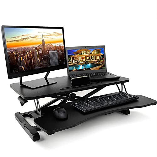 Stehpult Höhenverstellbarer Mit Tastaturablage, Premium Stehtisch Konverter Schreibtisch Höhenverstellbar Stehpult Konverter Für Bessere Unterstützung Der Körperhaltung (Schwarz)
