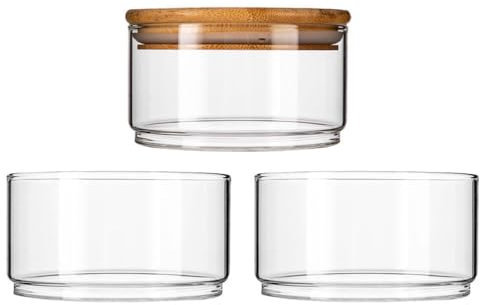 Cabilock Airtight Glass Jar 1 Set Food Storage Containers Glass Salad Bowl Stackable Preservation Bowl Airtight Foods Canister Kitchen Meal Prep for Home Restaurant (Wood Lid) Glass Storage Jars