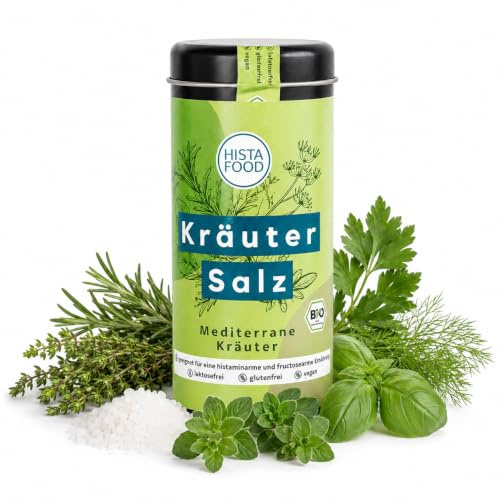 HistaFood Bio KräuterSalz mit mediterranen Kräutern & Fenchel, 130 g, auch bei Histaminintoleranz & Fructoseintoleranz geeignet, glutenfrei, laktosefrei, fructosearm, histaminarm & vegan