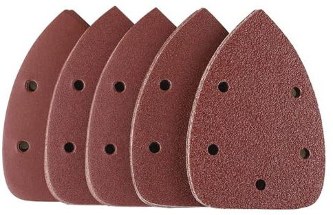 50pcs Sanding Pads, Mouse Sander Pads, Detail Sandpape for Electric Sanders | Hook and Loop Mouse Sanding Pads, 5 Holes Triangle Sander Sheets 40/60/80/120/240 Grits for Wood Metal Polish Rust Removal