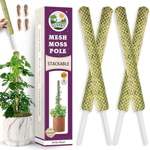 DUSPRO Stackable Mesh Moss Pole for Plants Monstera Potted Plant Stakes for Indoor Plants Extendable Plant Pole Moss Sticks for Plants Climbing Vine Supporting Monstera Trellis 4Pack 71''