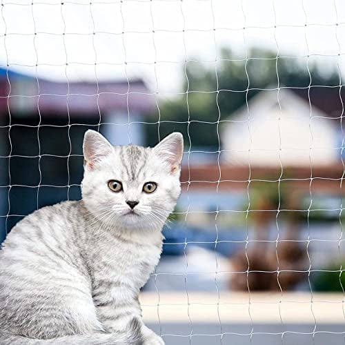 Qesonoo Cat Anti-Fall Fence Net - Transparent Nylon Pet Mesh Fence for Balcony, Window & Stairs (10 x 26ft/3 x 8 Meters)