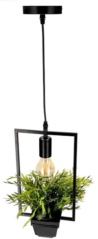 EDO Pendelleuchte Dekorative Hängelampe mit Topf MEA, Deckenlampe Wohnzimmer, Lampe Wohnzimmer, Rectangle Pendelleuchte, Pflanzen Topf, Natur Designer IP20, E27, EDO777546 Deckenlampe