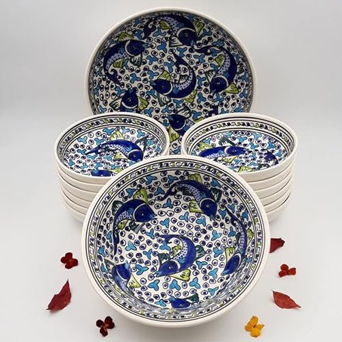 YODECO Blue Fish Couscous Plate Bowl Set - 12 People