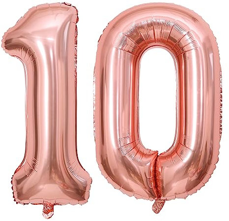 Rose Gold Number 10 Balloons, 40inch Large Foil Mylar Helium Rose Gold 10 Balloon for Girls 10th Birthday Party Wedding Anniversary Decoration