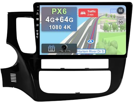 YUNTX [PX6-4G+64G] Android 14 Autoradio für Mitsubishi Outlander 2012-2018-9 Zoll IPS 2.5D Touch-Screen-mit kamera-DAB/GPS/HDMI/4K/Lenkradsteuerung/CarPlay/WiFi/Bluetooth 5.0/MirrorLink