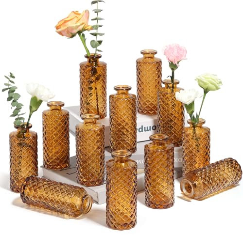 ComSaf Rhombus Lot de 12 vases en verre ambré
