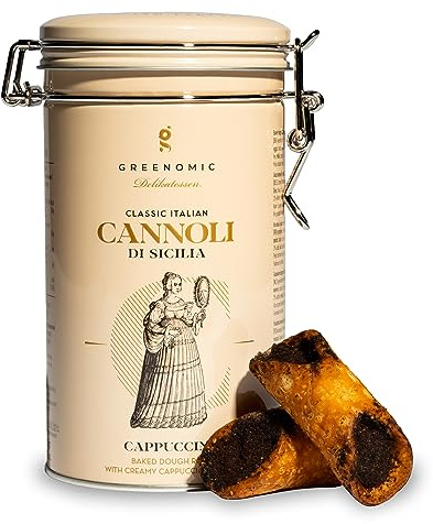 Greenomic - Cannoli-Siciliani - 200g - ideal als Geschenk - gefüllt mit zarter Cappuccino-Cremefüllung - einzeln verpackt in charmanter Geschenkdose - italienisch-sizilianisches-Gebäck