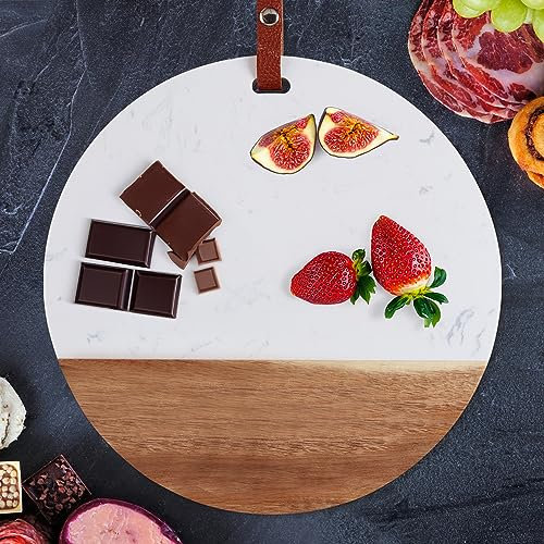 GAM Planche à découper en marbre de qualité supérieure - Cadeau de mariage pour couple - Planche à découper décorative en bois de marbre gravée ronde de 30,5 cm - Cadeau de nouvelle maison, cadeau de
