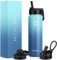 HydroPal Edelstahl Trinkflasche - 750ml, 1L, 1,2L, BPA-Frei, Kohlensäure geeignet, Isolierte flasche mit Strohhalm & 2 Deckel, Auslaufsichere Isolierflasche für Sport (Himmelblau/Marineblau, 750 ml)