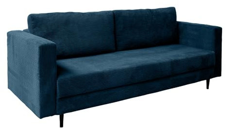 Ares Meble Cord Sofa mit Schlaffunktion 232x98 cm - Wohnzimmer Couch - 2er Sofa Bett - Rückenkissen Sofa mit Bettkasten - Samt Schlafsofa 2 Sitzer - Schlafcouch Ausziehbar - Klappcouch Dunkelblau