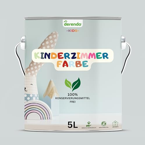 derendo Kinderzimmer Wandfarbe – Umweltfreundlich, Geruchsneutral, Hohe Deckkraft, Schadstofffrei – Farbenfrohe Auswahl pastellfarben Farbe (Grau - Elefantengrau, 5 Liters)