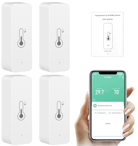 Ailao Termometro Wifi 4Pcs Sensor Temperatura Wifi Tuya Smart Sensor Temperatura sensor de temperatura con APP interior termometer higrometer soporte Alexa.