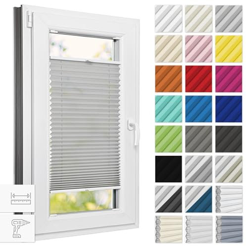 Estika Plissee mit Bohren 80 cm x 200 cm - Hellgrau - Rollos für Fenster, Jalousien Fenster für innen, Raffrollo, Fenster plissee
