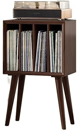 DVD-CD-Rack-Halter, Plattenspieler-Ständer, Schallplatten-Aufbewahrungsschrank, Plattenspieler-Ständer mit 4 Fächern und Holzbeinen, Vinyl-Display-Aufbewahrungstisch für Schlafzimmer, Wohnzimmer