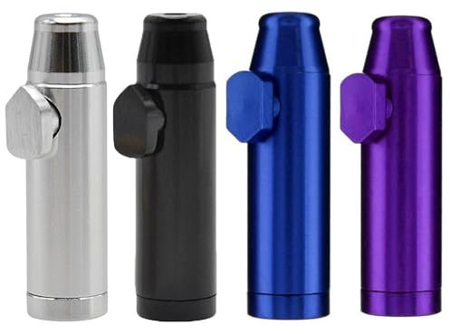 VireEyU 4 Dispensadores de Rapé en 4 Colores – Dispensador de Aluminio, 5.2x1.5 cm, Dosificadores Compactos y Robustos, Ideales para Viajes