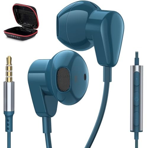 Earphones Wired In-Ear Headphones Wired Earbuds 3.5mm Jack Noise Isolating ear plug with Mic Remote Control Noise Isolating for Samsung A05/A06/A15/A05s/A14/A25 Redmi Note 14 13 12 Honor X6b X6c blue
