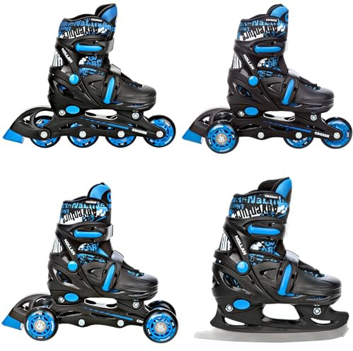 CROXER 4in1 Inline Skates Triskates Rollschuhe Schlittschuhe Inliner für Kinder Mädchen Jungen verstellbar (Nollan, 26-29 (16,5cm-18cm))
