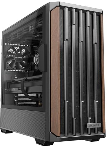 Okinos Genuine Walnut Wood PC Case, Support 360mm Radiator on Top, Pre-Installed 4 x 120mm PWM Fans ATX Case, Type-C Port, Magnetic Tempered Glass Side Panel, Black Computer Case, Cypress 7