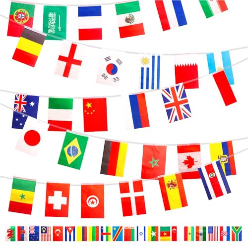 Weltflaggen Wimpelkette Flaggen der Welt Wimpelkette 50 Länder Flaggen 13m, Weltflaggen Wimpelkette Internationale Flaggen Wimpelkette Banner Oly 2024 Spiel Party Dekorationen für Garten Bar Outdoor