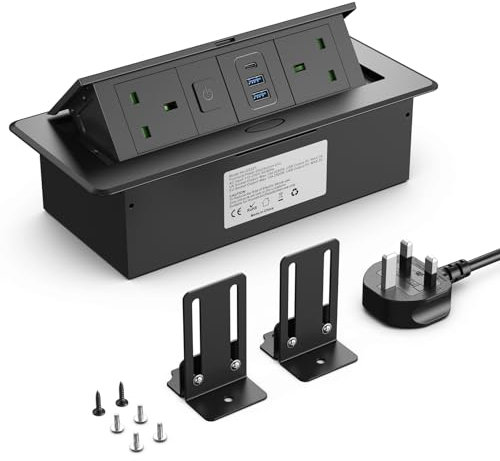 Recessed Power Strip USB C PD 20W, Ohuo Recessed Power Socket with USB C and Switch, 2 USB-A Ports, Black