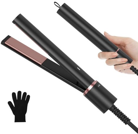 UKLISS Mini enderezador, enderezador de viaje, mini alisador 2 en 1 para cabello corto, mini rizador para cabello corto, pequeño alisador, adecuado para cabello corto y flequillo