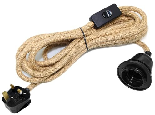 510 CM Hemp Rope Cable Plug in Pendant Lighting, E27 Lamp Holder with Switch, Plug in Ceiling Light, Vintage Suspended Hanging Light Kit, Rope Cord Light Fitting for DIY Home Creativity Floor Lamp