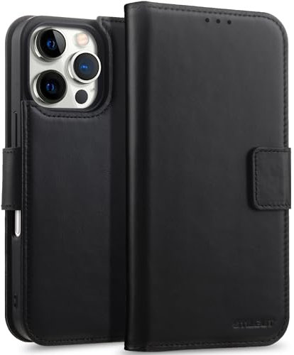 STILGUT Talis 2in1 passend für iPhone 16 Pro Max Hülle mit Kartenfach aus Leder und magnetisches abnehmbares Case, Kompatibel mit MagSafe, Wallet Case, Handyhülle mit Fächern – Schwarz