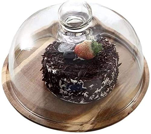 RVGOJHYF Dome Kuchen Stehen Kuchen Pfanne, Haushalt Kuchen Box Holz Dessertplatte und Glasdeckel Familie Sandwich Staub Kuppel Party Salat Tablett Kuchen Stehen, Kann für W verwendet werden