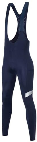 Santic Pantaloni da ciclismo da uomo ad alta elasticità, lunghi imbottiti con tasca laterale, Blu mare, M