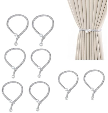 Shirene Sujeta Cortinas,8 Piezas Abrazaderas Cortinas,Abrazadera Cortina Sujeta,Alzapaños con Perlas,Cuerdas para Cortina para la Decoración de La Ventana del Hotel Home Office